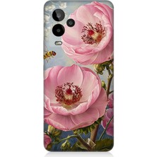General Mobile Gm 24 Pro Uyumlu Pembe Çiçek ve Arı  Desenli Silikon Kılıf