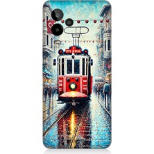 General Mobile Gm 24 Pro Uyumlu Yağmurlu Sokakta Kırmızı Tramvay  Desenli Silikon Kılıf