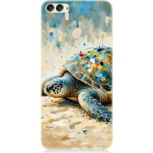 Huawei P Smart Uyumlu Fırça Darbesiyle Deniz Kaplumbağası  Desenli Silikon Kılıf