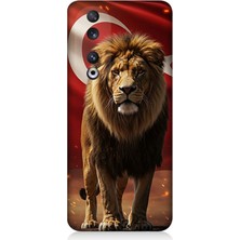 Huawei Honor 90 Uyumlu Al Bayrak ve Aslan  Desenli Silikon Kılıf