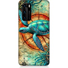 Huawei P40 Uyumlu Pusulada Deniz Kaplumbağası  Desenli Silikon Kılıf
