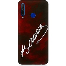 Huawei Honor 20 Lite Uyumlu Atatürk Imzası Kırmızı Fon  Desenli Silikon Kılıf