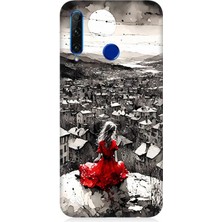 Huawei Honor 20 Lite Uyumlu Siyah Beyazda Kırmızı Elbise  Desenli Silikon Kılıf