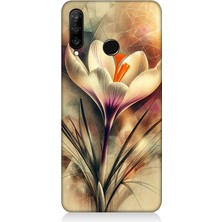 Huawei P30 Lite Uyumlu Soyut Çiçek Fırça Darbesi  Desenli Silikon Kılıf