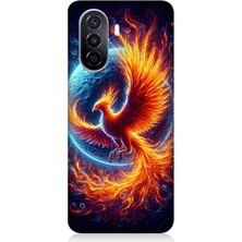 Huawei Nova Y70 Uyumlu Alevlerin Içinde Dönüşüm Anka Kuşu  Desenli Silikon Kılıf