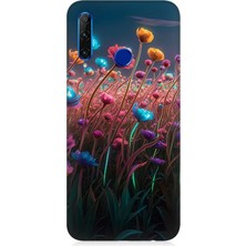 Huawei Honor 20 Lite Uyumlu Gökkuşağı Çiçek Bahçesi  Desenli Silikon Kılıf