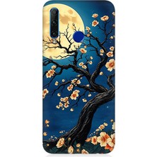 Huawei Honor 20 Lite Uyumlu Ay Altında Kiraz Çiçeği  Desenli Silikon Kılıf