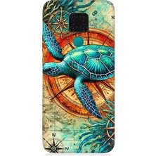 Huawei Mate 30 Lite Uyumlu Pusulada Deniz Kaplumbağası  Desenli Silikon Kılıf