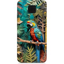 Huawei Mate 30 Lite Uyumlu Ormanda Tropik Papağan  Desenli Silikon Kılıf