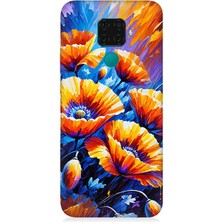 Huawei Mate 30 Lite Uyumlu Geceye Açan Turuncu Çiçekler  Desenli Silikon Kılıf