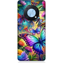 Huawei Nova Y90 Uyumlu Çiçekler Arasında Kelebekler  Desenli Silikon Kılıf