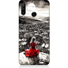 Huawei P30 Lite Uyumlu Siyah Beyazda Kırmızı Elbise  Desenli Silikon Kılıf