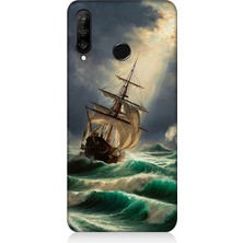 Huawei P30 Lite Uyumlu Fırtınada Cesur Yelkenli  Desenli Silikon Kılıf