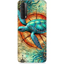 Huawei P Smart 2021 Uyumlu Pusulada Deniz Kaplumbağası  Desenli Silikon Kılıf