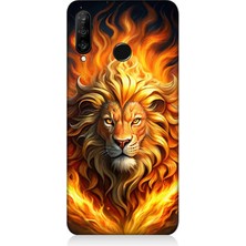 Huawei P30 Lite Uyumlu Alevler Içinde Aslan  Desenli Silikon Kılıf