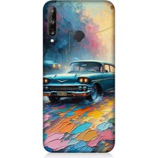 Huawei P40 Lite E Uyumlu Renkli Yol Üzerinde Araba  Desenli Silikon Kılıf