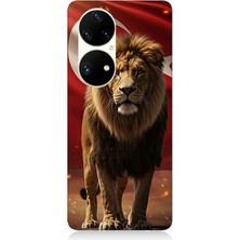 Huawei P50 Pro Uyumlu Al Bayrak ve Aslan  Desenli Silikon Kılıf