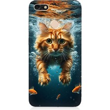 Huawei P9 Lite Mini Uyumlu Suda Yüzen Kedi  Desenli Silikon Kılıf