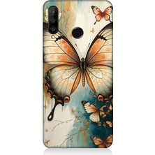 Huawei P30 Lite Uyumlu Zarif Kanatlı Beyaz Kelebek  Desenli Silikon Kılıf