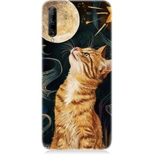 Huawei P Smart Pro Uyumlu Aya Bakan Meraklı Kedi  Desenli Silikon Kılıf