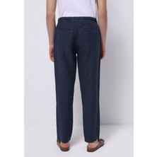 Regular Fit Orta Bel Uzun Paça Erkek Keten Lacivert  Pantolon