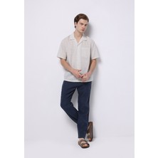 Regular Fit Orta Bel Uzun Paça Erkek Keten Lacivert  Pantolon