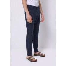 Regular Fit Orta Bel Uzun Paça Erkek Keten Lacivert  Pantolon