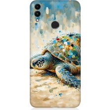 Huawei Honor 8c Uyumlu Fırça Darbesiyle Deniz Kaplumbağası  Desenli Silikon Kılıf