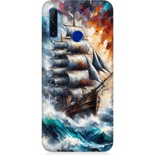 Huawei Honor 20 Lite Uyumlu Fırtınada Dalgalı Yelkenli Gemi  Desenli Silikon Kılıf