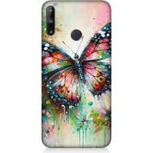 Huawei P40 Lite E Uyumlu Parıltılı Kanatlı Gökkuşağı Kelebeği  Desenli Silikon Kılıf