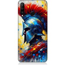 Huawei P30 Lite Uyumlu Kızıl Miğferli Savaşçı  Desenli Silikon Kılıf