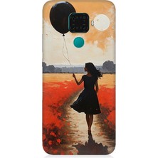 Huawei Mate 30 Lite Uyumlu Balonlu Kadın ve Gelincik Tarlası  Desenli Silikon Kılıf