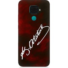 Huawei Mate 30 Lite Uyumlu Atatürk Imzası Kırmızı Fon  Desenli Silikon Kılıf