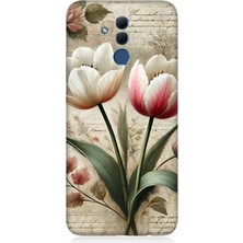 Huawei Mate 20 Lite Uyumlu Yumuşak Fırça Lale Tonları  Desenli Silikon Kılıf