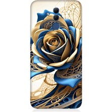 Huawei Mate 20 Lite Uyumlu Telkari Sanatta Mavi Gül  Desenli Silikon Kılıf