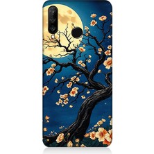 Huawei P30 Lite Uyumlu Ay Altında Kiraz Çiçeği  Desenli Silikon Kılıf