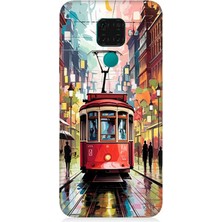 Huawei Mate 30 Lite Uyumlu Yağmurda Kırmızı Tramvay  Desenli Silikon Kılıf