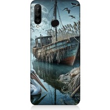 Huawei P30 Lite Uyumlu Ay Işığında Eski Gemi  Desenli Silikon Kılıf