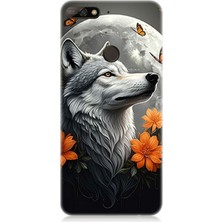 Huawei Y7 2018 Uyumlu Ay Çiçeğinde Kurt Güzelliği  Desenli Silikon Kılıf