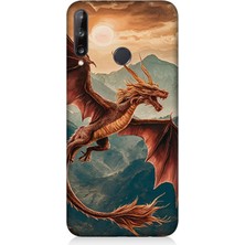 Huawei P40 Lite E Uyumlu Dağların Üzerinde Ejderha  Desenli Silikon Kılıf