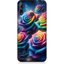 Huawei P40 Lite E Uyumlu Gökkuşağı Güllerin Patlaması  Desenli Silikon Kılıf
