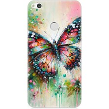 Huawei P9 Lite 2017 Uyumlu Parıltılı Kanatlı Gökkuşağı Kelebeği  Desenli Silikon Kılıf