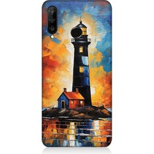 Huawei P30 Lite Uyumlu Alevli Ufukta Deniz Feneri  Desenli Silikon Kılıf