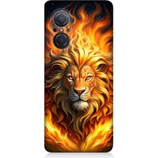 Huawei Nova 9 Se Uyumlu Alevler Içinde Aslan  Desenli Silikon Kılıf