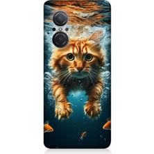 Huawei Nova 9 Se Uyumlu Suda Yüzen Kedi  Desenli Silikon Kılıf