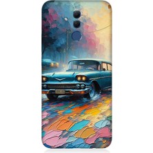 Huawei Mate 20 Lite Uyumlu Renkli Yol Üzerinde Araba  Desenli Silikon Kılıf