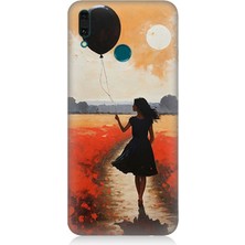 Huawei Y9 2019 Uyumlu Balonlu Kadın ve Gelincik Tarlası  Desenli Silikon Kılıf