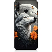 Huawei P30 Lite Uyumlu Ay Çiçeğinde Kurt Güzelliği  Desenli Silikon Kılıf