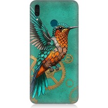 Huawei Y9 2019 Uyumlu Turkuaz Zeminde Sinek Kuşu  Desenli Silikon Kılıf
