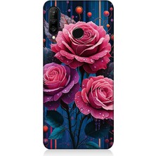 Huawei P30 Lite Uyumlu Gece Açan Pembe Güller  Desenli Silikon Kılıf
